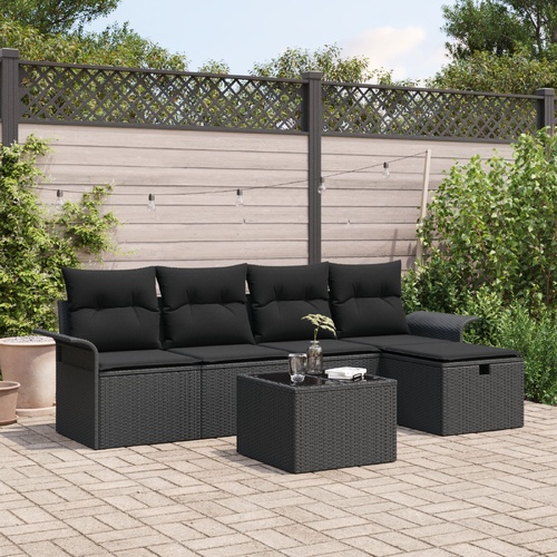 Garden Sofa Set with Cushion Manual 6 pcs Black Poly Rattan