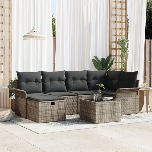Garden Sofa Set with Cushion Manual 7 pcs Grey Poly Rattan