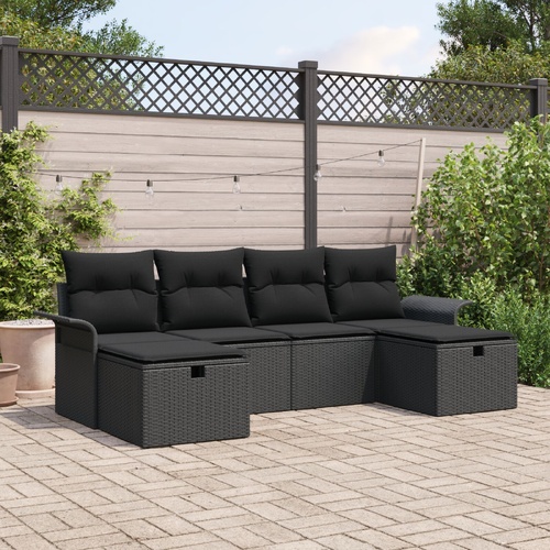 Garden Sofa Set with Cushion Manual 6 pcs Black Poly Rattan