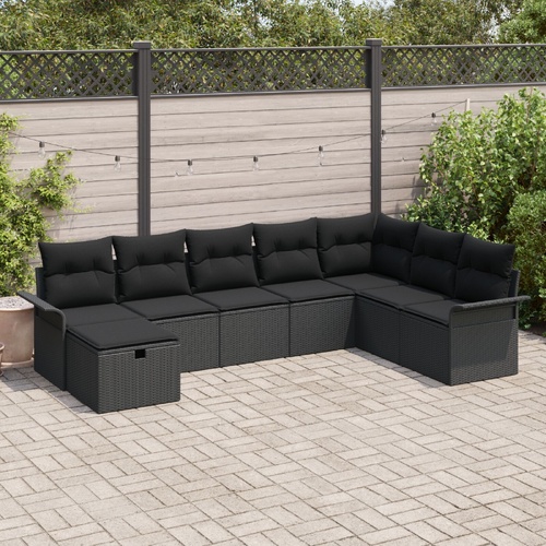 Garden Sofa Set with Cushion Manual 8 pcs Black Poly Rattan