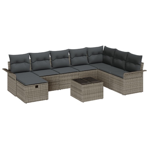 Garden Sofa Set with Cushion Manual 9 pcs Grey Poly Rattan