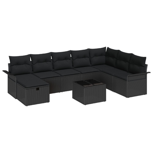 Garden Sofa Set with Cushion Manual 9 pcs Black Poly Rattan