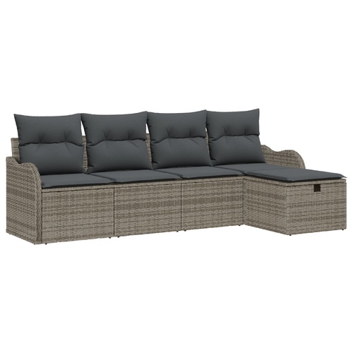 Garden Sofa Set with Cushion 5 pcs Grey Poly Rattan