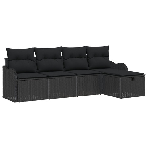 Garden Sofa Set with Cushion Manual 5 pcs Black Poly rattan