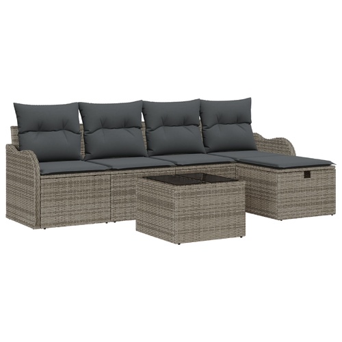 Garden Sofa Set with Cushion 6 pcs Grey Poly Rattan