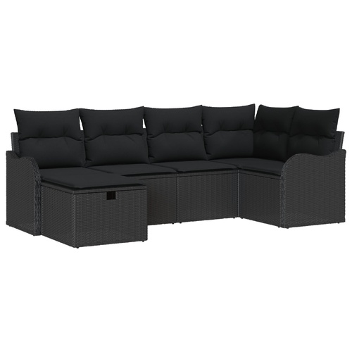 Garden Sofa Set with Cushion Manual 6 pcs Black Poly rattan