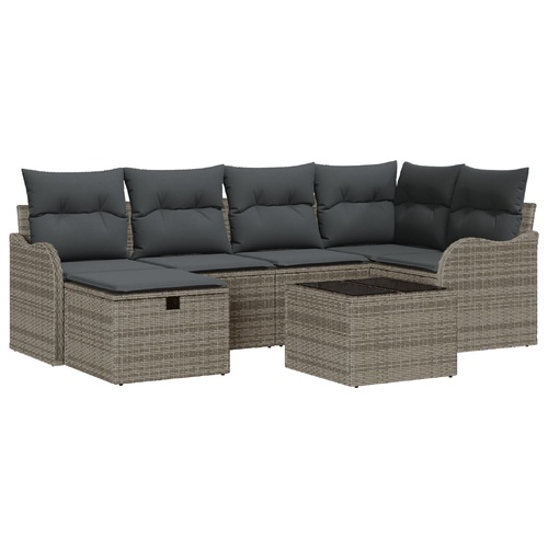 Garden Sofa Set with Cushion Manual 7 pcs Grey Poly rattan