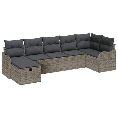 Sofa Set with Cushion with Storage 7 pcs Grey Poly Rattan
