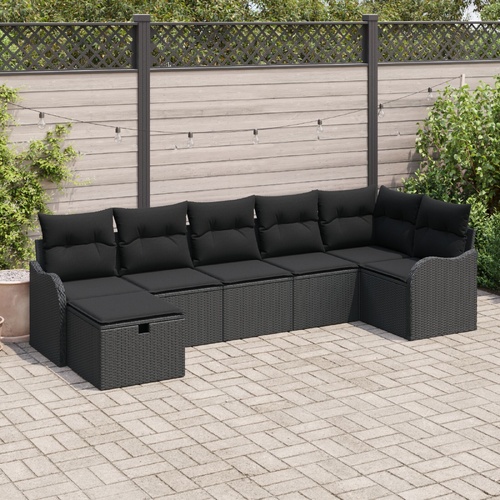 Sofa Set with Cushion with Storage 7 pcs Black Poly Rattan