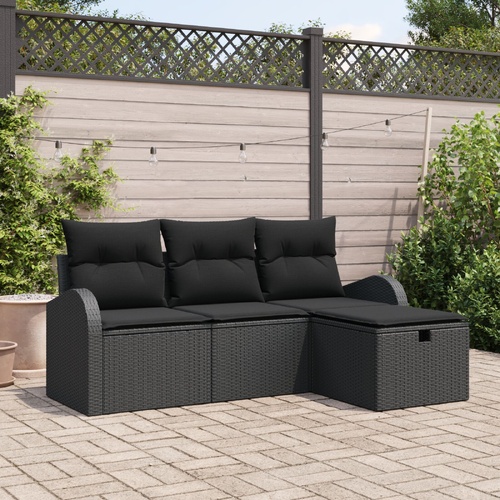 Sofa Set with Cushion with Storage 4 pcs Black Poly Rattan