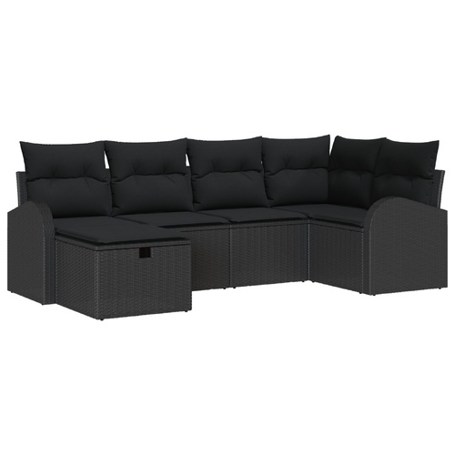 Sofa Set with Cushion with Storage Manual Black Poly Rattan