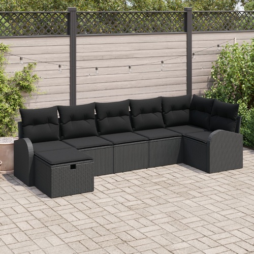 Sofa Set with Cushion with Storage 7 pcs Black Poly Rattan