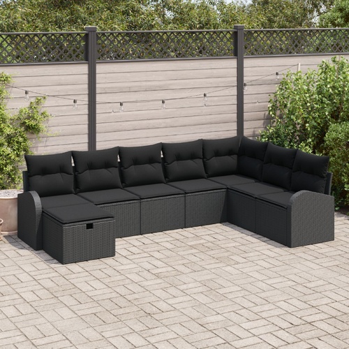 Sofa Set with Cushion with Storage Manual Black Poly Rattan