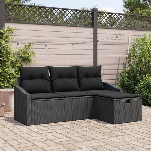 Sofa Set with Cushion with Storage 4 pcs Black Poly Rattan