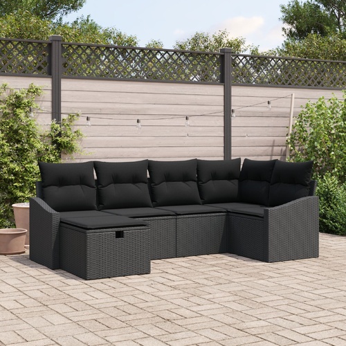 Sofa Set with Cushion with Storage 6 pcs Black Poly Rattan