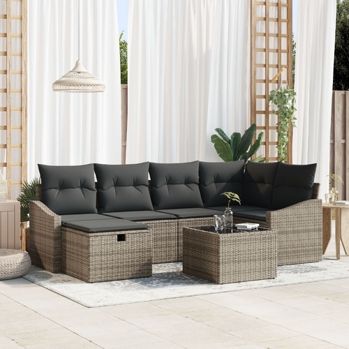 Sofa Set with Cushion with Storage Grey Poly Rattan