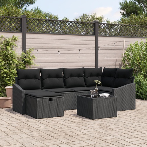 Sofa Set with Cushion with Storage Black Poly Rattan