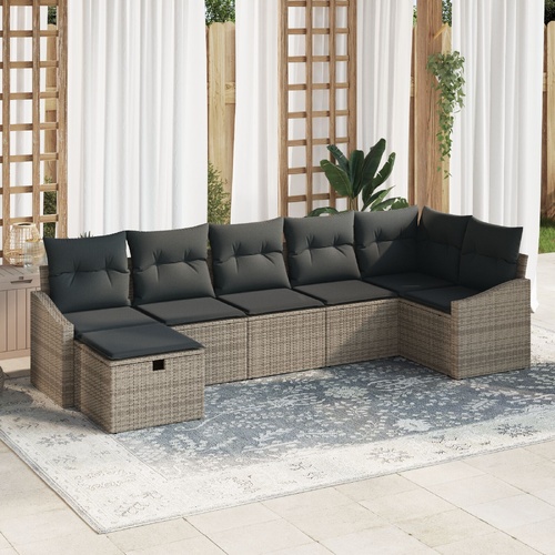 7 Piece Garden Sofa Set with Cushions Grey Poly Rattan