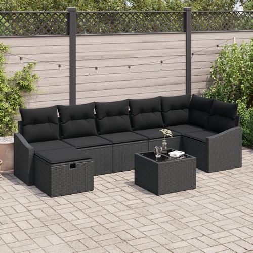 Garden Sofa Set with Cushion 8 pcs Black Poly rattan