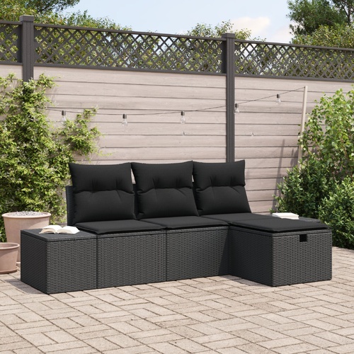 Garden Sofa Set with Cushion 4 pcs Black Poly rattan