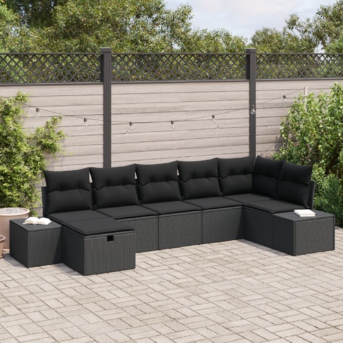 Garden Sofa Set with Cushion 7 pcs Black Poly Rattan