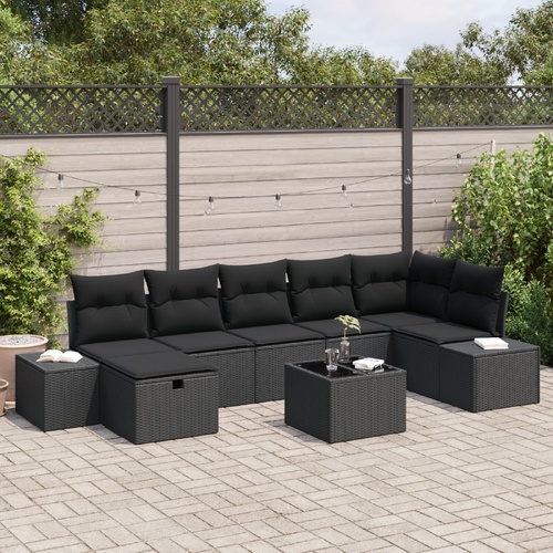 Garden Sofa Set with Cushion 8 pcs Black Poly Rattan