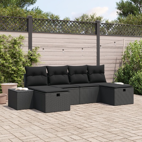 Garden Sofa Set with Cushion 6 pcs Black Poly rattan