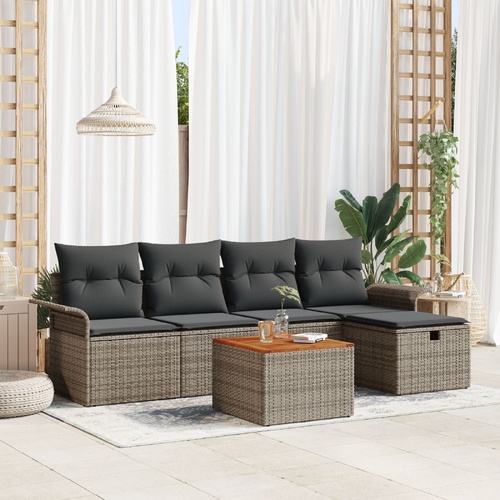 Garden Sofa Set with Cushion 6 pcs Grey Poly Rattan