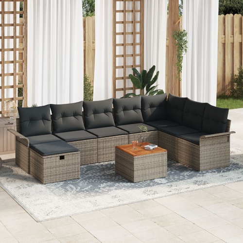 Garden Sofa Set with Cushion 9 pcs Grey Poly rattan