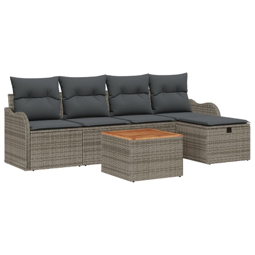 Garden Sofa Set with Cushion 6 pcs Grey Poly Rattan