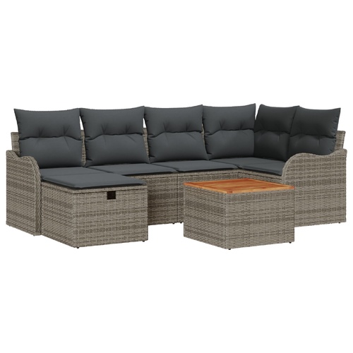 Garden Sofa Set with Cushion 7 pcs Grey Poly rattan