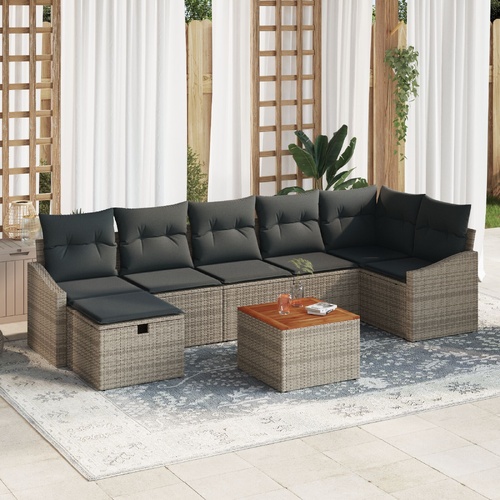Garden Sofa Set with Cushion 8 pcs Grey Poly Rattan