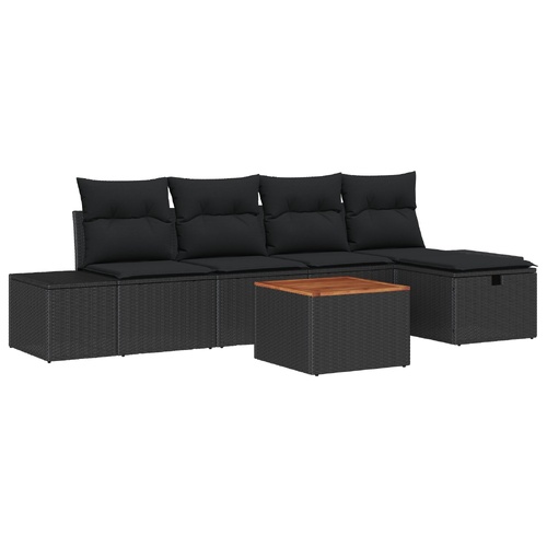 Garden Sofa Set with Cushion 6 pcs Black Poly Rattan