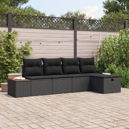 Garden Sofa Set with Cushion 5 pcs Black Poly rattan