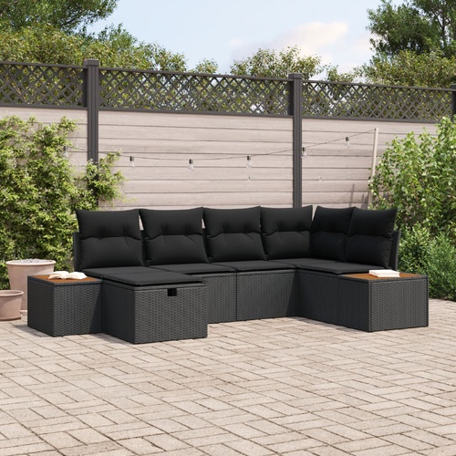 Garden Sofa Set with Cushion 6 pcs Black Poly Rattan