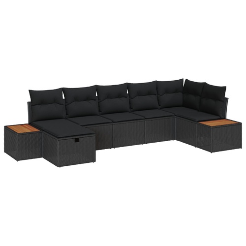 Garden Sofa Set with Cushion with Storage Black Poly Rattan