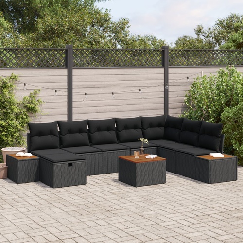 Garden Sofa Set with Cushion 9 pcs Black Poly rattan
