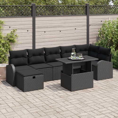 Garden Sofa Set with Cushion 8 pcs Black Poly rattan
