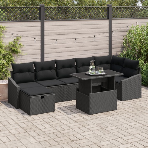 Garden Sofa Set with Cushion 8 pcs Black Poly rattan