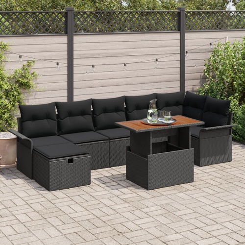 Garden Sofa Set with Cushion 8 pcs Black Poly rattan
