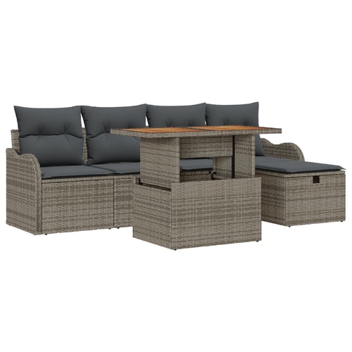 6 Piece Garden Sofa Set with Cushions Grey Poly Rattan