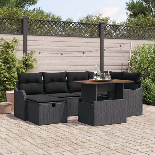 Garden Sofa Set with Cushion 7 pcs Black Poly rattan
