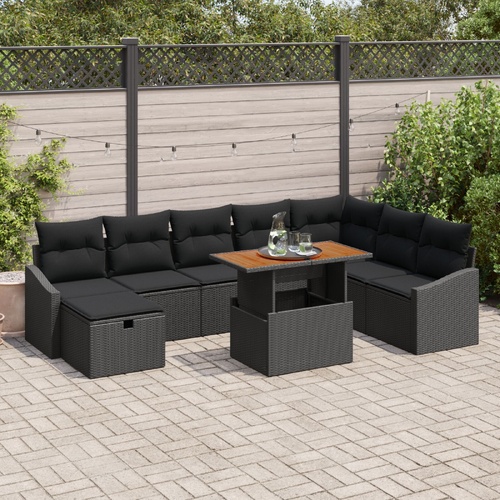 Garden Sofa Set with Cushion 9 pcs Black Poly rattan