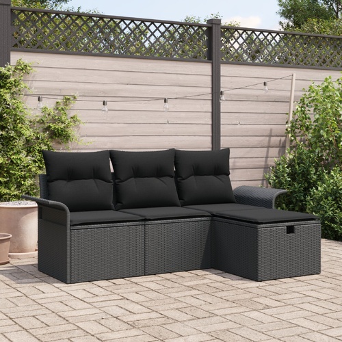 Garden Sofa Set with Cushion 4 pcs Black Poly rattan