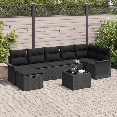 Garden Sofa Set with Cushion 8 pcs Black Poly rattan