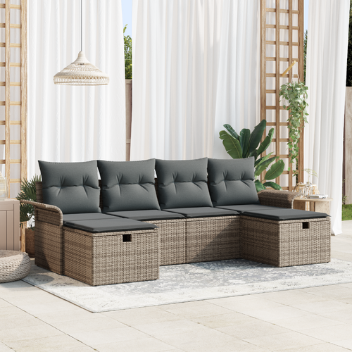 6 Piece Garden Sofa Set with Cushions Grey Poly Rattan