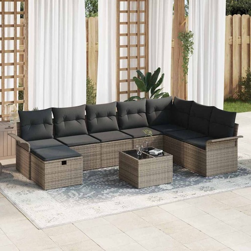 Garden Sofa Set with Cushion 9 pcs Grey Poly rattan
