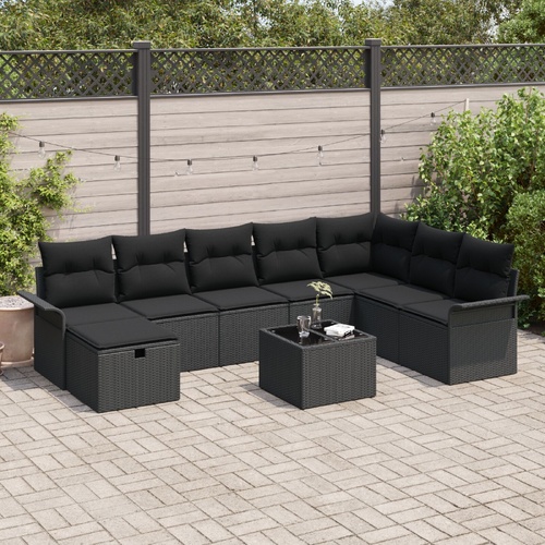 Garden Sofa Set with Cushion 9 pcs Black Poly rattan