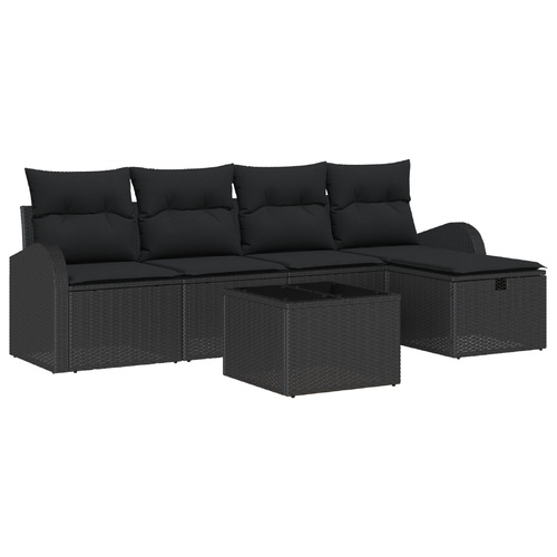 Garden Sofa Set with Cushion 6 pcs Black Poly rattan
