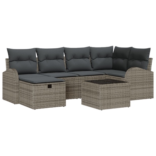 Garden Sofa Set with Cushion 7 pcs Grey Poly rattan